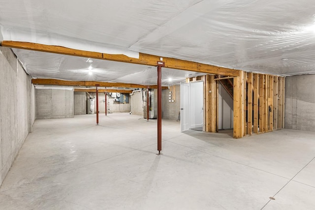 basement featuring water heater