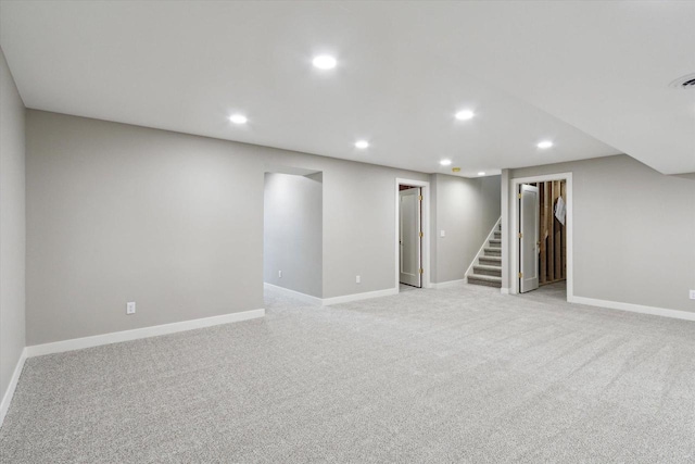 basement with light carpet