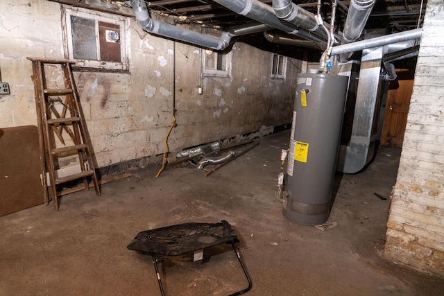 basement featuring water heater