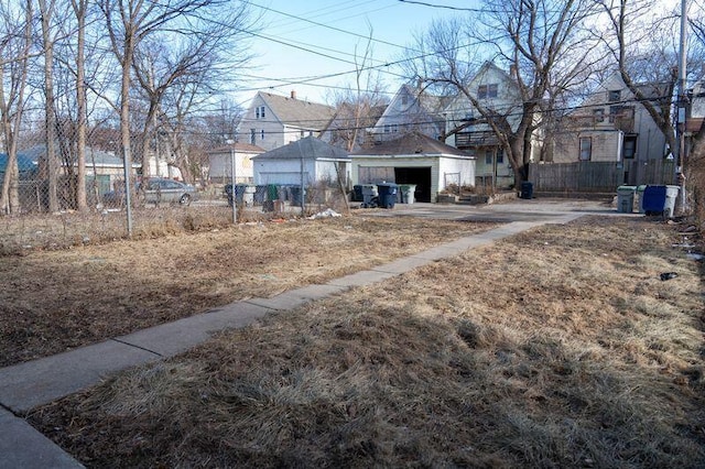 view of yard with a garage