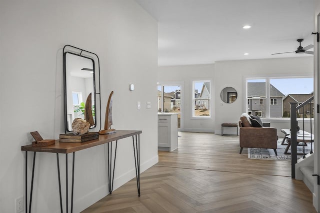 hallway with light parquet flooring