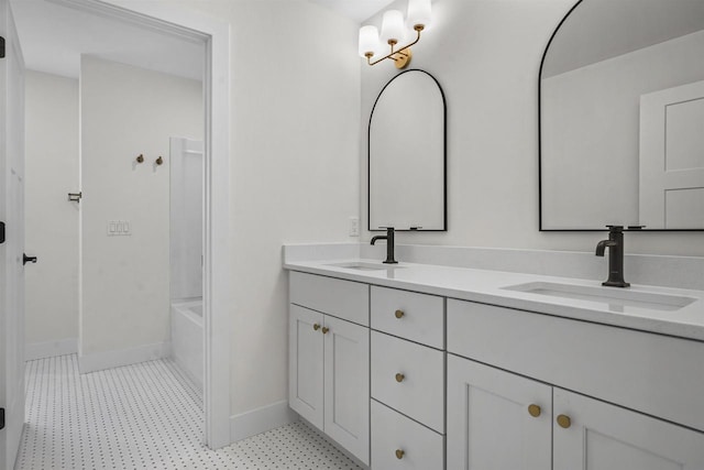 bathroom featuring vanity and shower / bathing tub combination