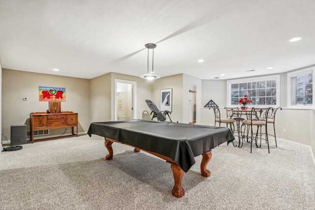 recreation room featuring carpet flooring and pool table