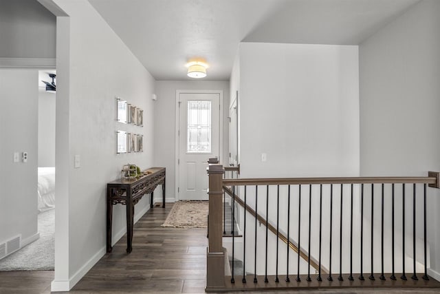 interior space with dark wood-type flooring