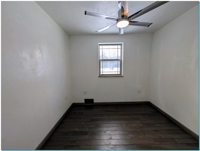 3067 N River Rd, Oconto, WI 54153 - unfurnished room with dark wood-style flooring, ceiling fan, and baseboards