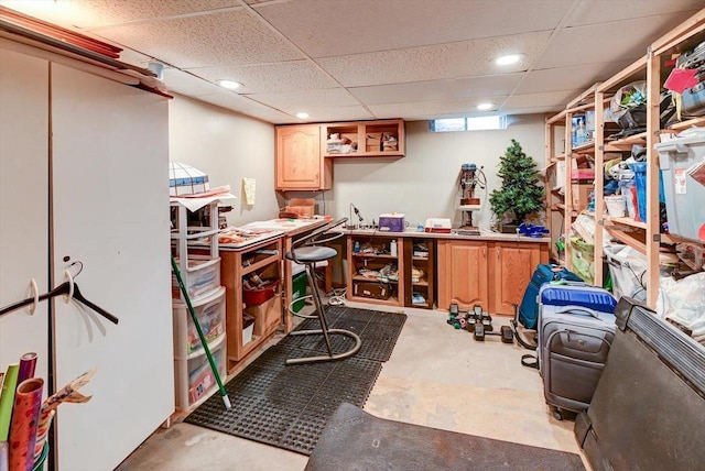 2570 Roanoke Cir, Madison, WI 53719 - office area featuring unfinished concrete floors, a paneled ceiling, and recessed lighting