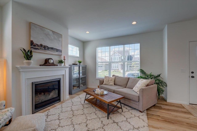 living room with light hardwood / wood-style flooring