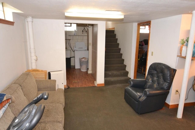 basement with washer / dryer and carpet floors