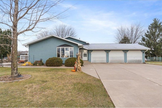 single story home with a garage and a front yard