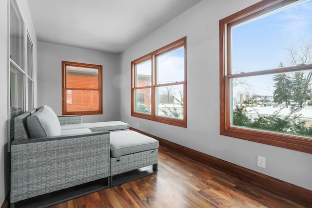 sitting room with dark hardwood / wood-style floors