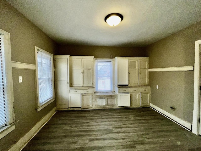 interior space with dark wood-type flooring