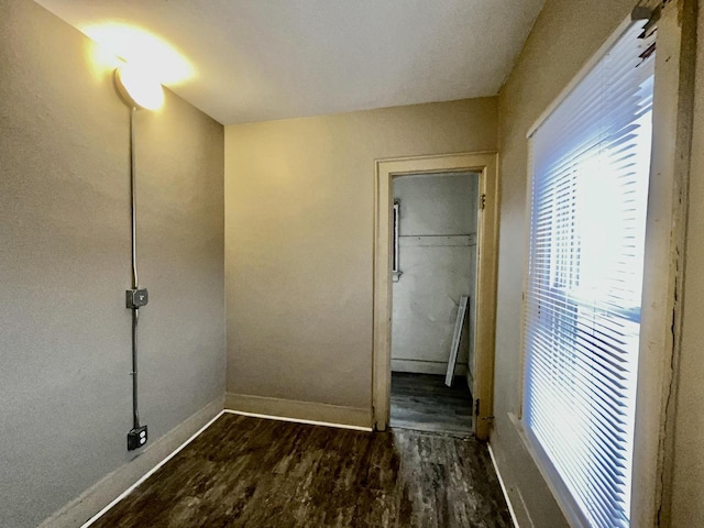 interior space with dark wood-type flooring