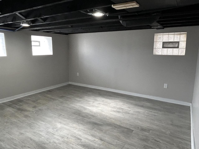 basement featuring hardwood / wood-style floors