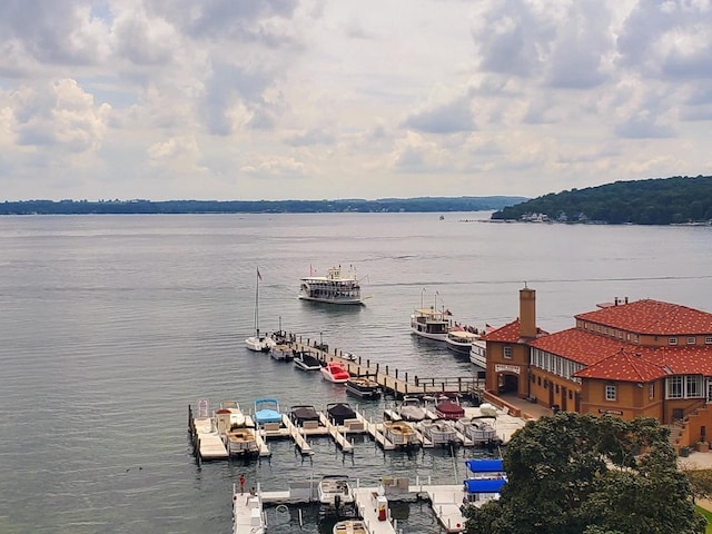 property view of water featuring a boat dock