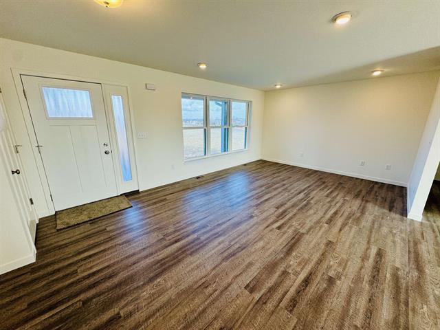 foyer entrance featuring dark hardwood / wood-style floors