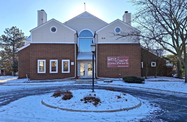 view of snow covered building