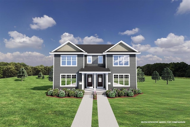 view of front of property with a front lawn