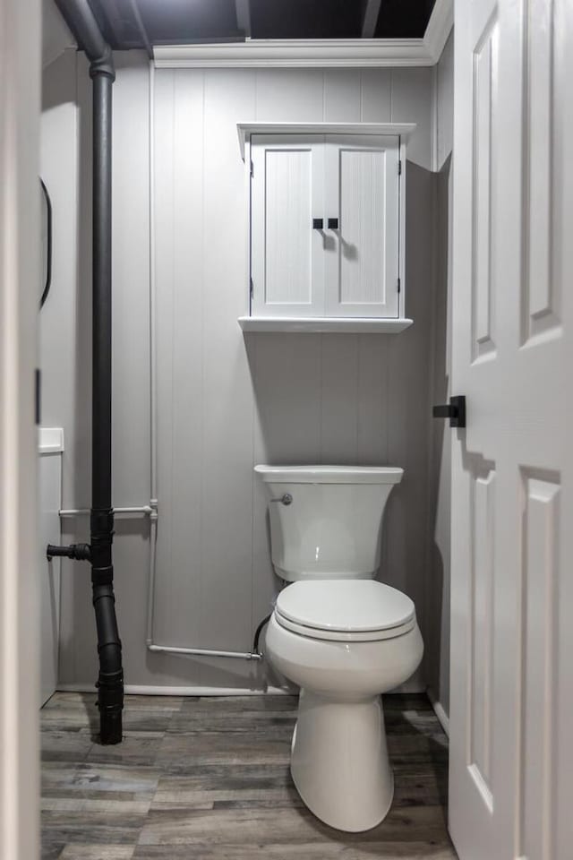 bathroom with hardwood / wood-style flooring and toilet