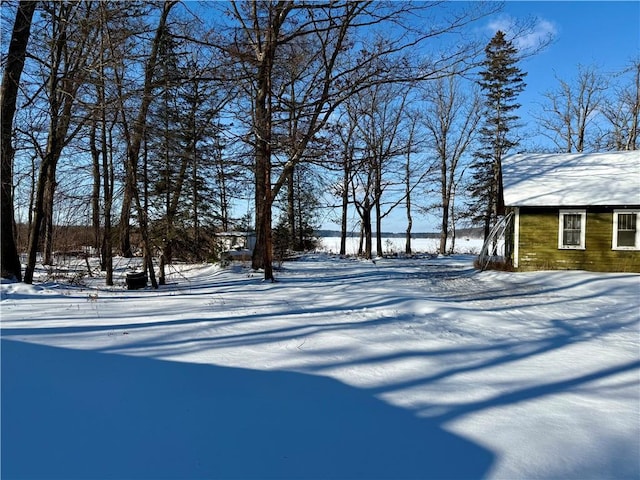 view of yard covered in snow