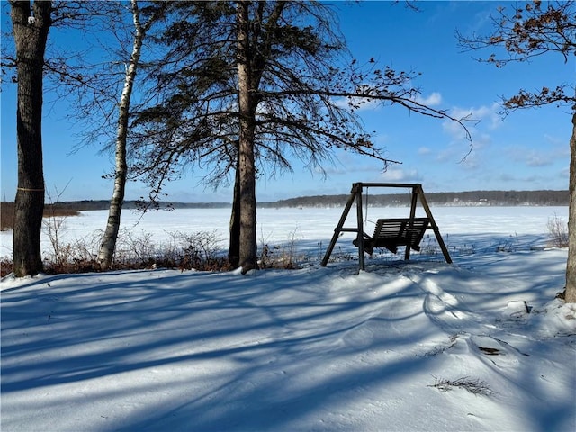 view of yard covered in snow