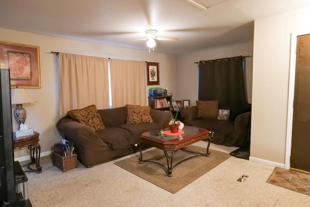 living room featuring ceiling fan