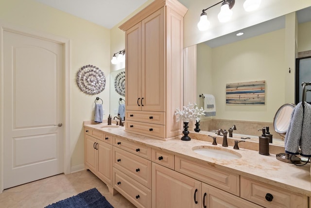 bathroom featuring vanity and tile patterned flooring