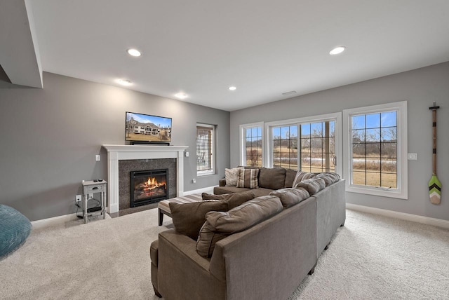 living room with light carpet