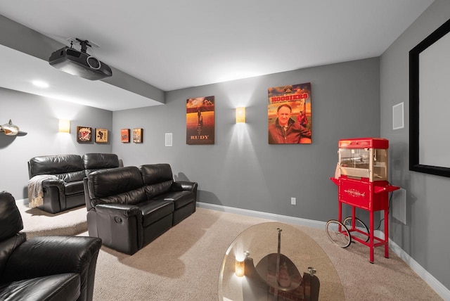 home theater room featuring carpet floors