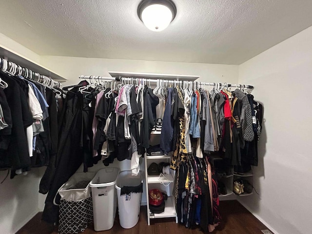 walk in closet featuring dark wood-type flooring