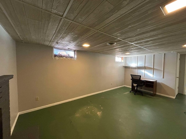 basement with wood ceiling