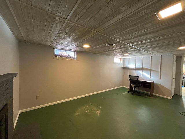 basement with wooden ceiling