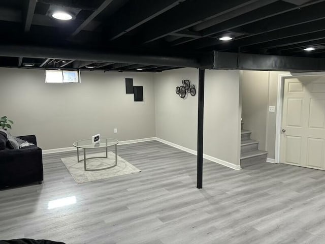 basement featuring wood-type flooring