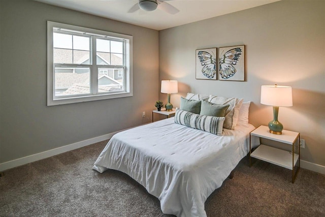 bedroom featuring dark carpet