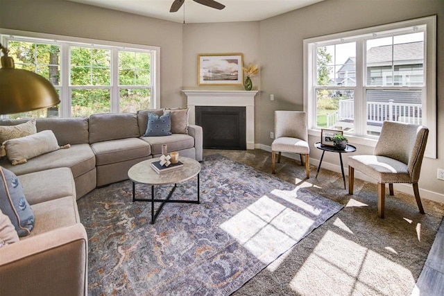 living room with ceiling fan