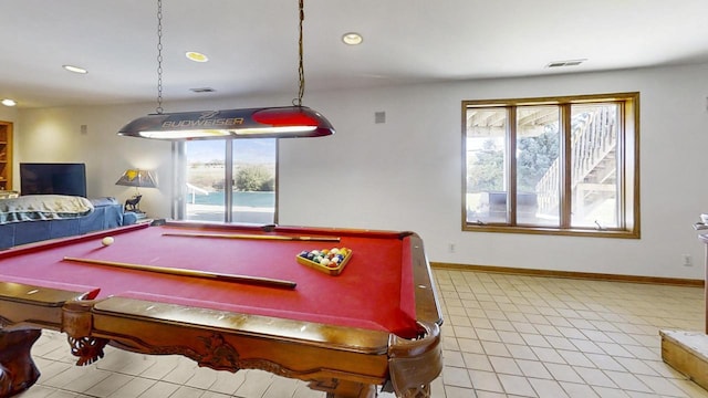 rec room with light tile patterned flooring