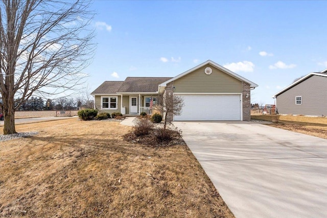 single story home with a garage and a front yard