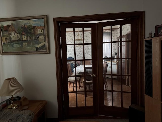 entryway featuring french doors