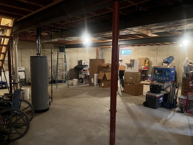 basement featuring gas water heater