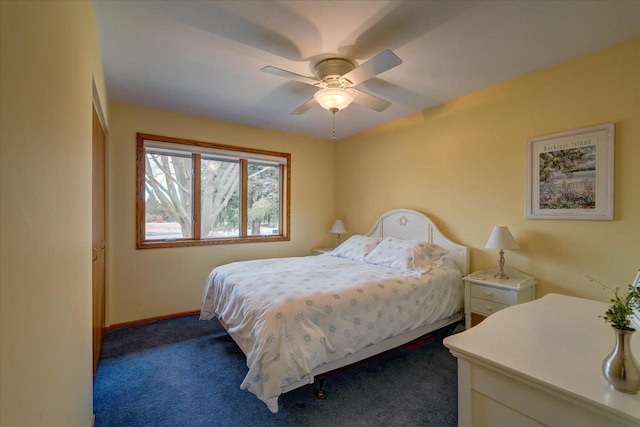 bedroom with carpet flooring and ceiling fan