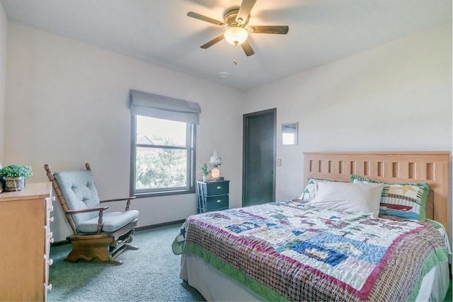 bedroom featuring carpet and ceiling fan