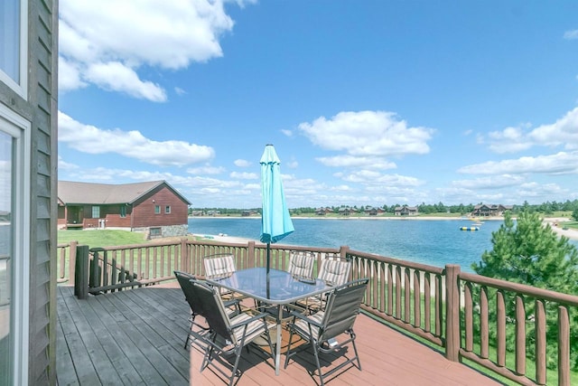 deck featuring a water view