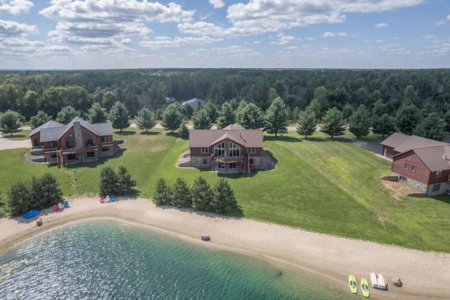 bird's eye view with a view of the beach and a water view