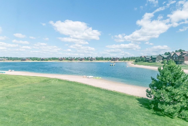 property view of water featuring a beach view