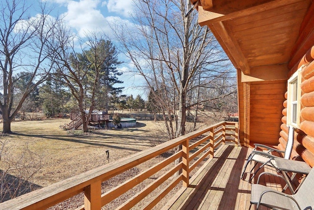 wooden balcony with a deck