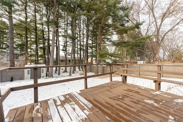 view of snow covered deck