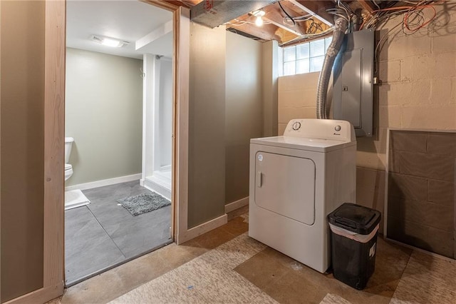 washroom featuring washer / clothes dryer and electric panel