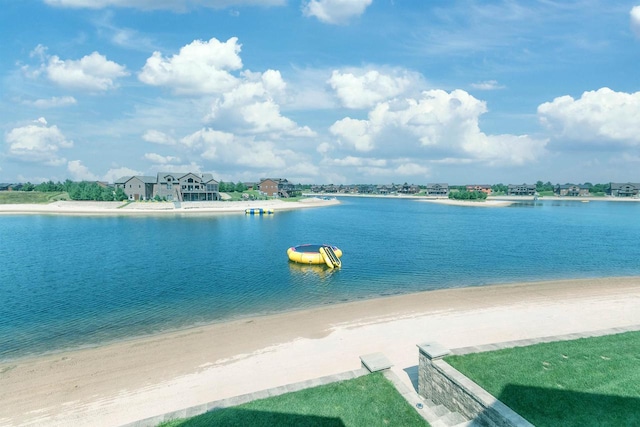 view of water feature featuring a beach view