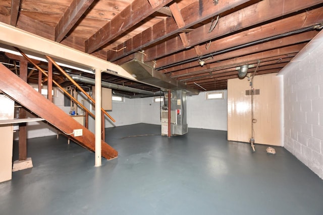 basement with heating unit