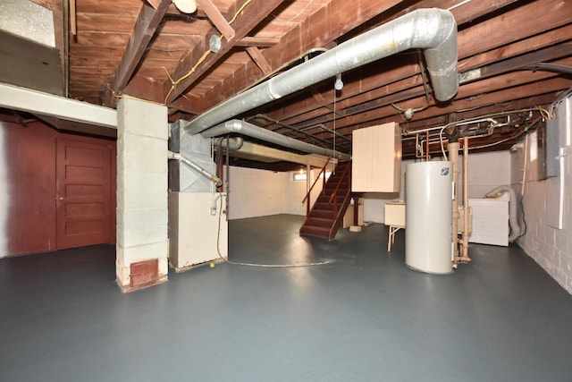 basement with heating unit and gas water heater