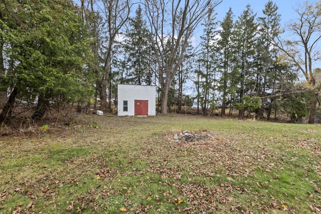 view of yard featuring a shed